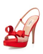 Valentino Satin Bow Slingback Sandal, Red, Women's,