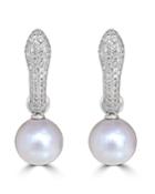 18k White Gold Detachable Pearl & Diamond Pave Earrings
