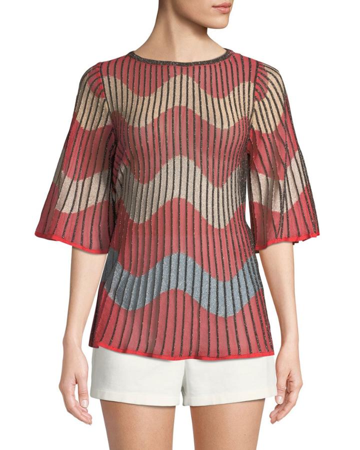 Metallic Wave Intarsia-knit Top