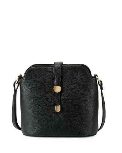Framed Dome Leather Crossbody Bag, Black