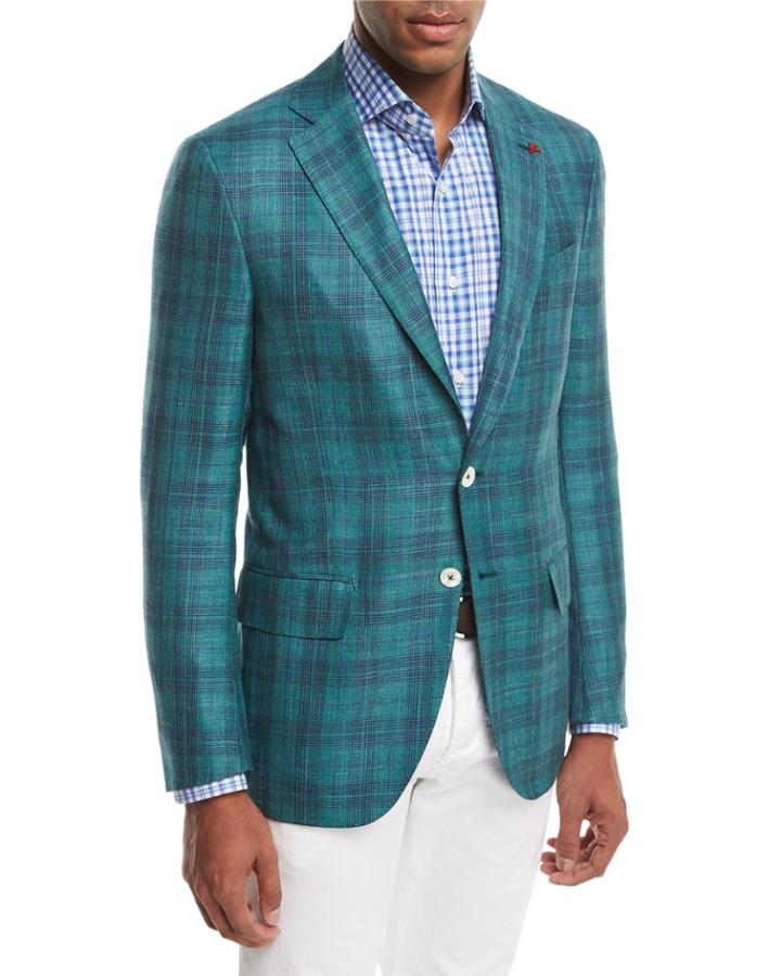 Sanita Glen Plaid Two-button Sport Coat, Green/navy