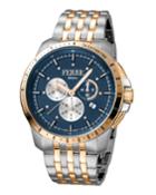 Men's 45mm Stainless Steel Tachymeter Diver Watch With Bracelet, Steel/gold/navy