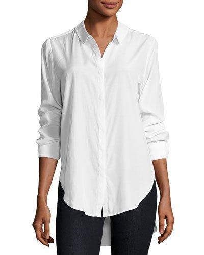 Long-sleeve High-low Blouse, White