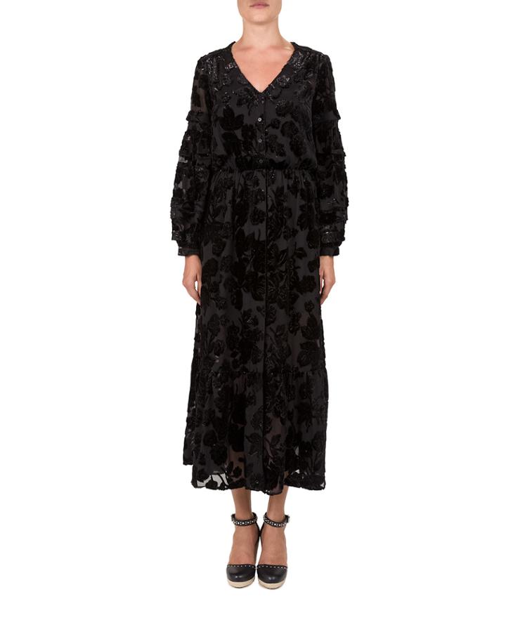 Velvet Floral Long-sleeve Dress