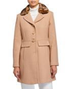 Single-breasted Coat With Leopard Faux-fur Collar
