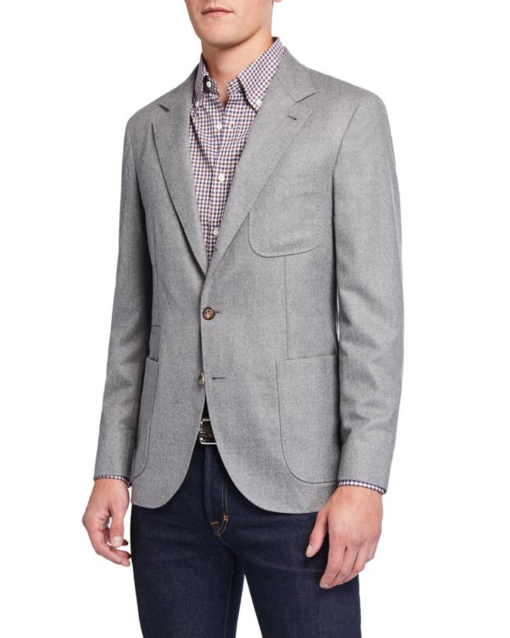 Men's Wool Blazer With Three Patch Pockets