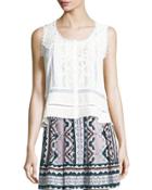 Sleeveless Lace-inset Top, Ivory