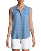 Indigo Button-front Sleeveless Blouse