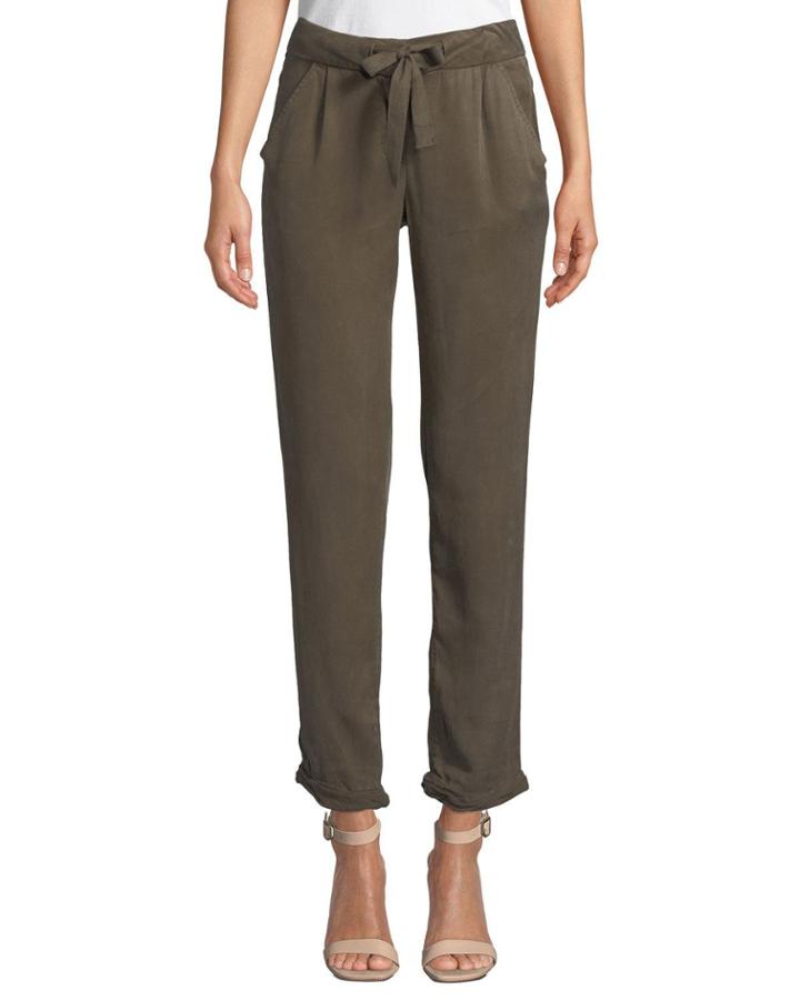 Ruched-bottom Straight-leg Ankle Pants