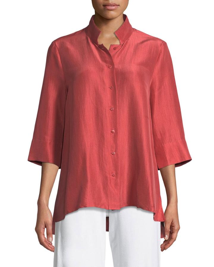 Plus Size 3/4-sleeve Silk Doupioni