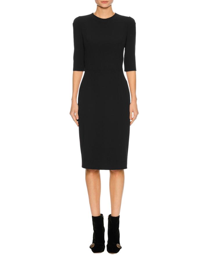 1/2-sleeve Fitted Cady Cocktail Dress