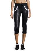 Distressed Two-tone Capri Pants, Black/white