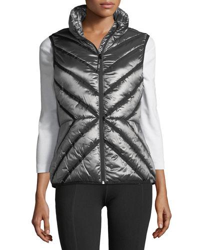 Chevron-print Stand-collar Puffer Vest