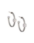 Classique Gray Steel & 18k Diamond Cable Hoop Earrings