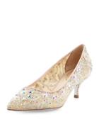 Crystal-embellished Lace Low-heel Pump,