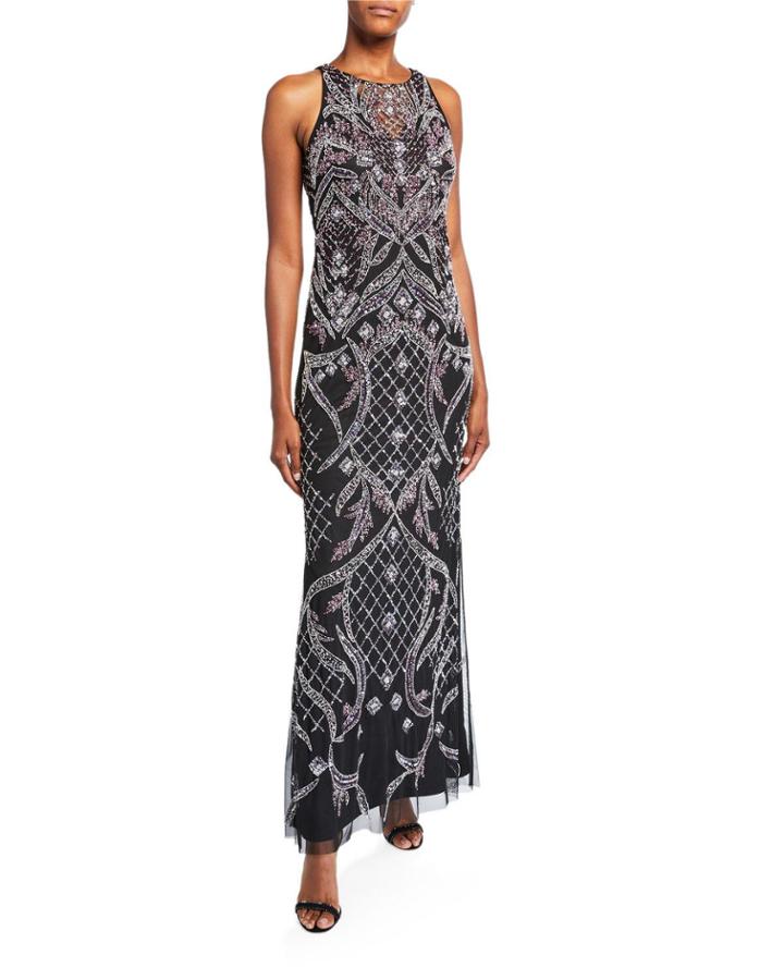 Beaded Sleeveless Column Gown
