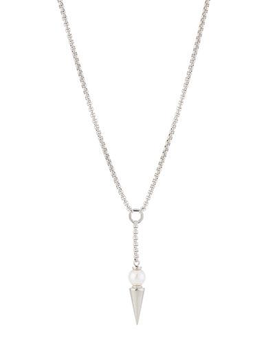 Silvertone Pearl & Spike Y-drop Pendant Necklace