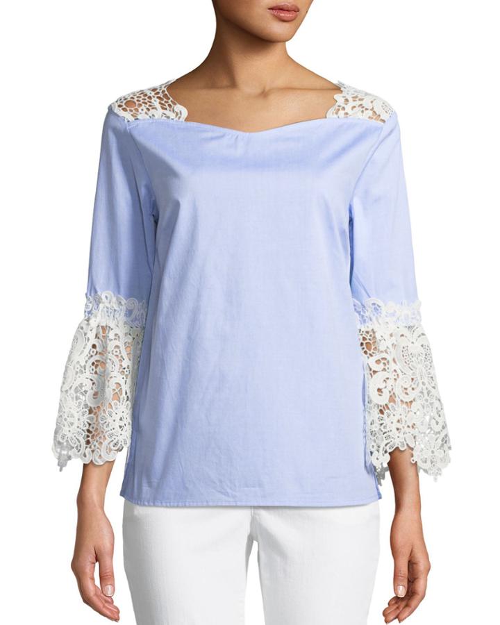 Lace-trim Cotton Blouse With Bell