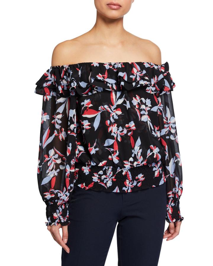 Floral Ruffle Off-the-shoulder Blouse