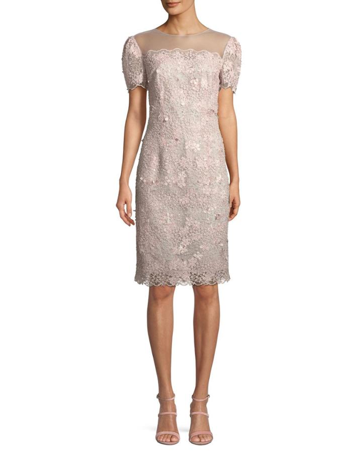 Illusion Lace Short-sleeve Sheath Cocktail Dress