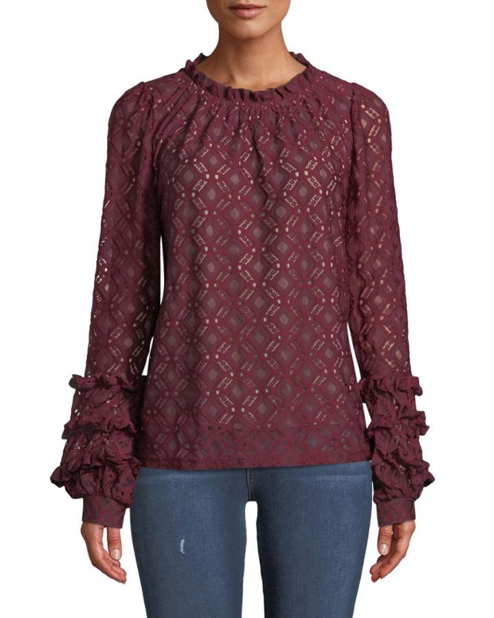 Geometric-lace Long-sleeve Blouse