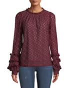 Geometric-lace Long-sleeve Blouse