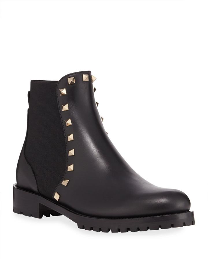 Rockstud Leather Boot, Black