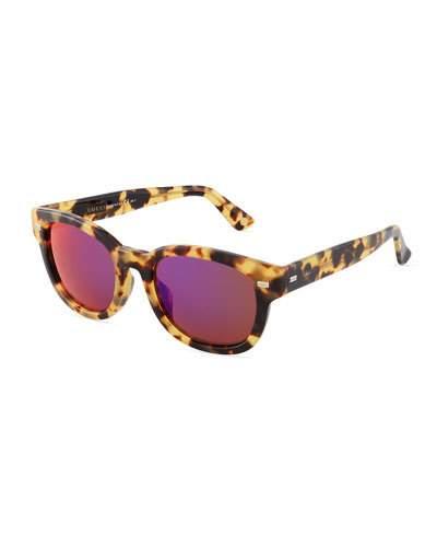 Round Havana Plastic Sunglasses W/ Mirror