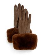 Napa Leather Gloves W/fur Cuffs, Tortora