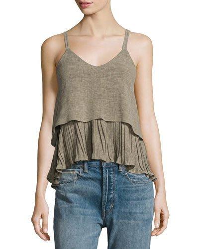 Emma Pleated Linen Camisole, Khaki
