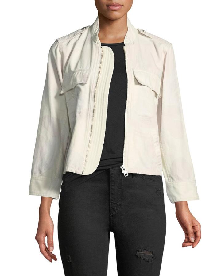 Kavy Zip-front Camo-print Jacket With Butterfly Embroidery