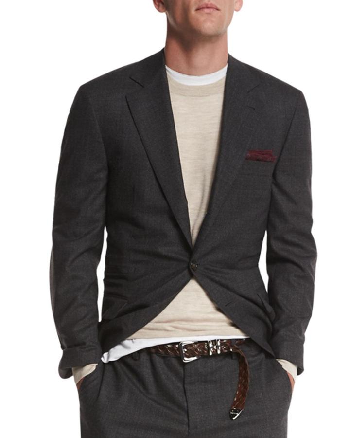 Textured Three-button Wool Two-piece