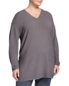 Plus Size High Slit V-neck Ribbed Tunic