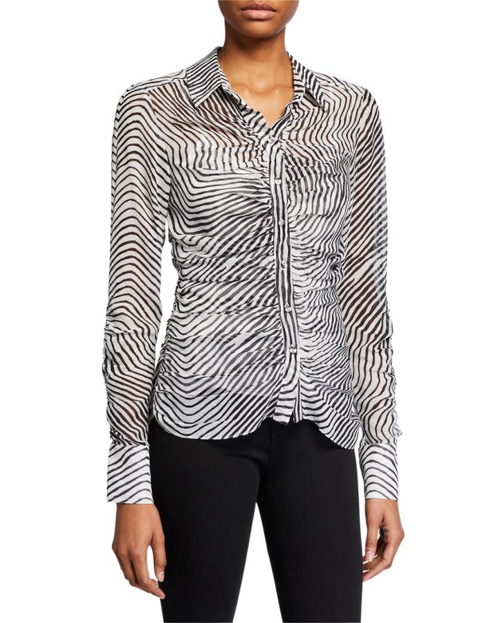 Ryann Ruched Zebra-print Top