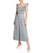 Cropped Wide-leg Plaid Ruffle Jumpsuit