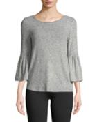3/4-bell Sleeve Push Knit Tie-back Top