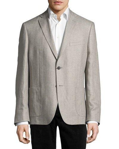Herringbone Linen Blazer Jacket, Gray