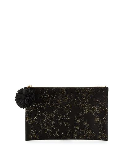 Gold-flecked Flat Zip Pouch, Black