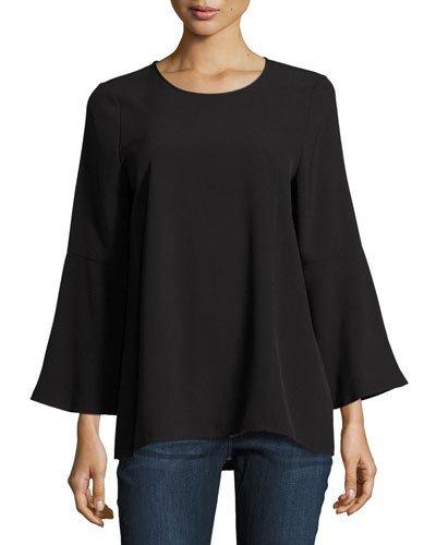 Long Bell-sleeve Stretch-crepe Blouse