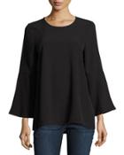 Long Bell-sleeve Stretch-crepe Blouse