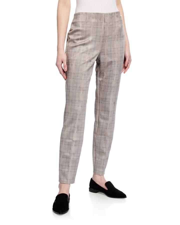 Faux Suede Plaid Pull-on Pants