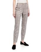 Faux Suede Plaid Pull-on Pants