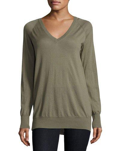 V-neck Wool-blend Sweater, Dusty Olive