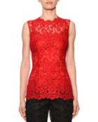 Sleeveless Cordonetto Lace Illusion Top