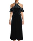 Queen Of The Disco Cold-shoulder Velvet Halter Dress