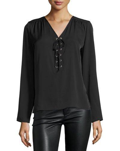 Lace-up Long-sleeve Blouse,