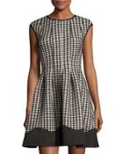 Houndstooth Fit-and-flare Dress, Black/tan