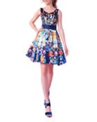 Short Printed Fit-and-flare Cocktail Dress