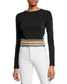 Delaina Embroidered Long-sleeve Crop Top