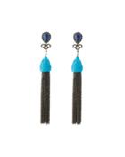 Sapphire, Diamond & Turquoise Tassel Drop Earrings